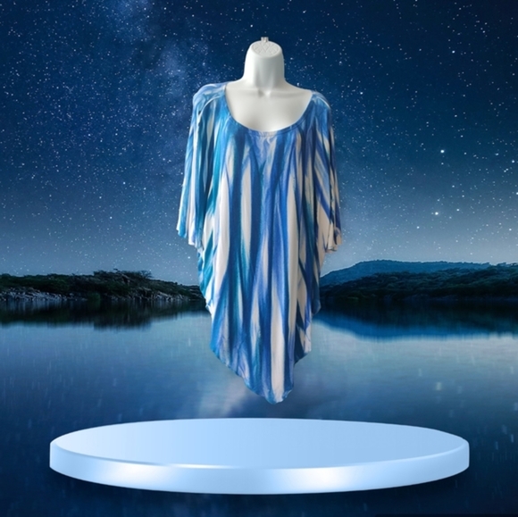 NWT- Blouse / Tunic Blue & White - Carmen Chirino - Sz OZ - Picture 1 of 9